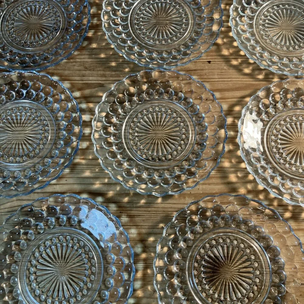 VTG SET OF 10 ANCHOR HOCKING “Blue Sapphire” Bubble Bread & Butter Plates 6.75”